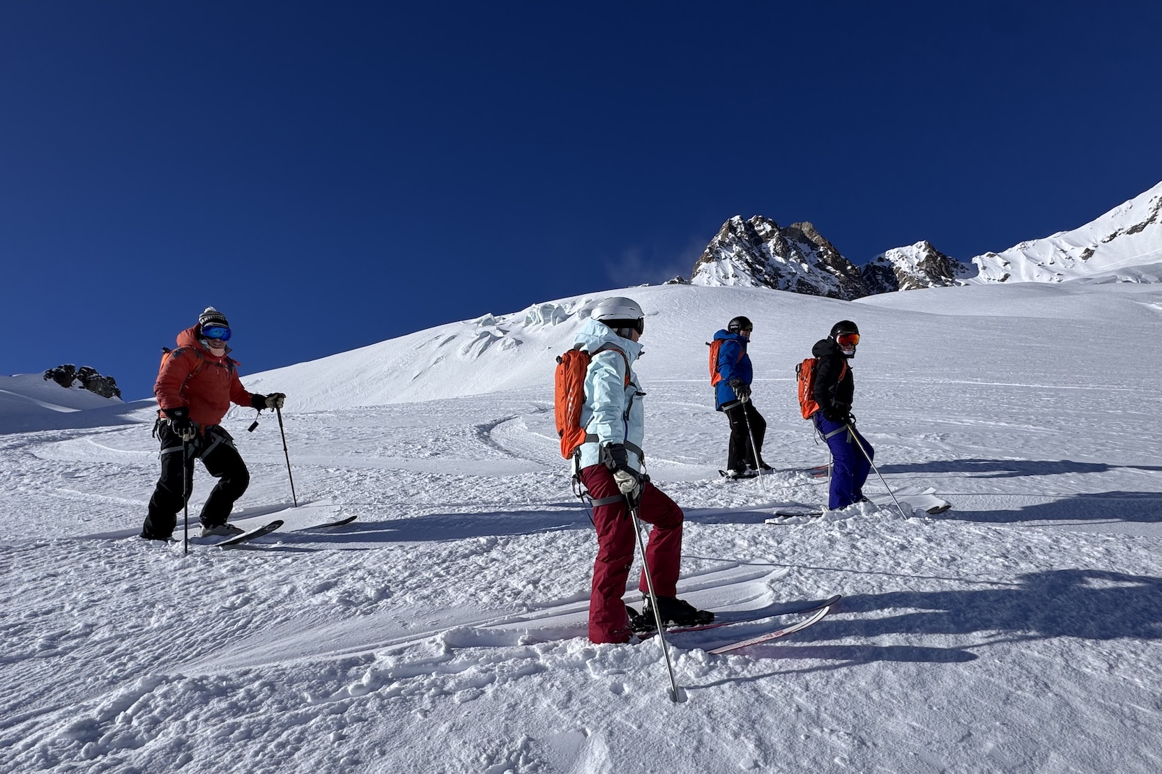 heli-skiing on a glacier with the family