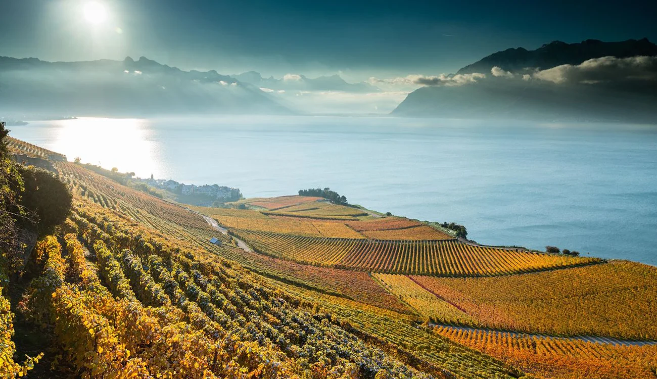 A stunning Swiss Alpine lake forming part of the breathtaking natural landscape surrounding a luxury wellness and hiking safari programme