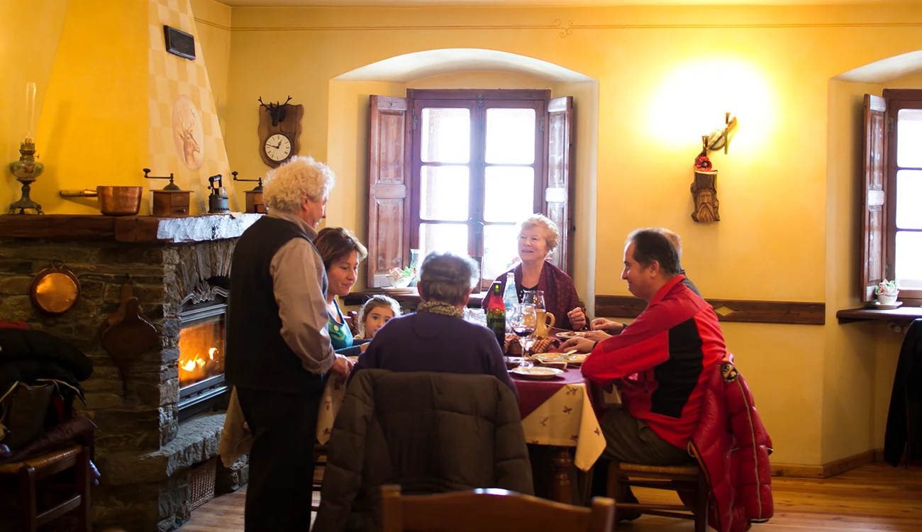 Heli-Ski Safari - Mountain Restaurant Fireplace - Alps