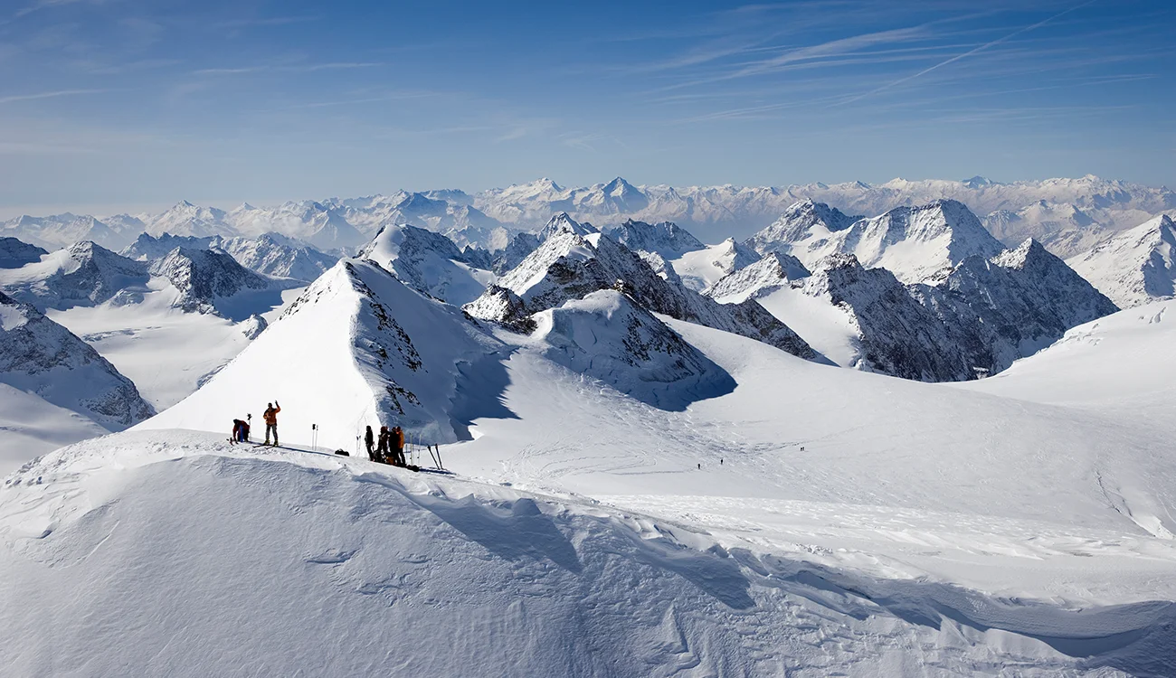 Heli-Ski Safari - Pigne d'Arolla - Switzerland View of Pigne d'Arolla after a heli-ski drop in Switzerland