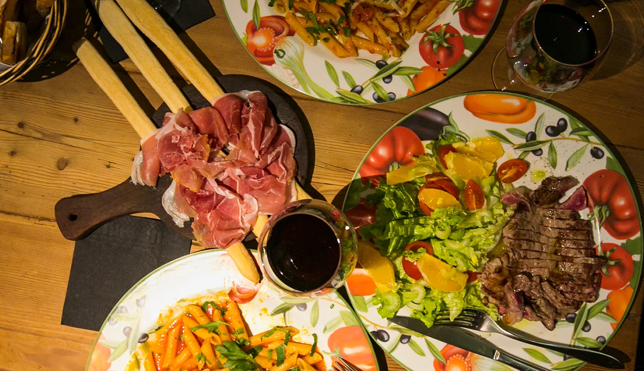 Traditional Italian meal served in an alpine village restaurant